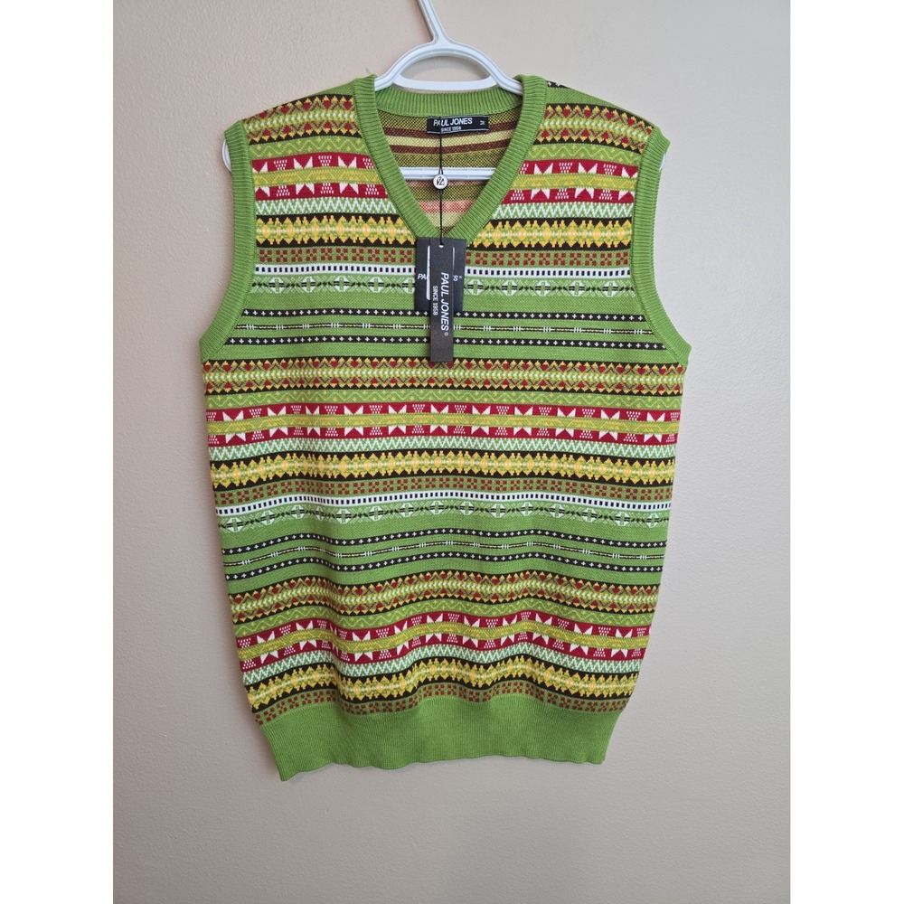 Paul Jones Mens M Fair Isle Sweater Vest V Neck Grandpacore Retro Preppy NWT